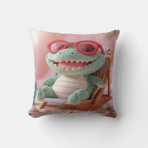 Summer Vibes: Chillin' Plush Crocodile on Vacation Cushion
