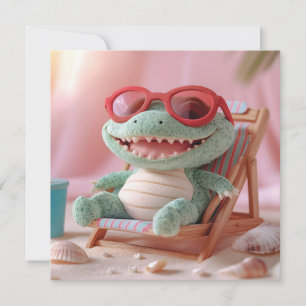 Summer Vibes: Chillin' Plush Crocodile on Vacation Holiday Card