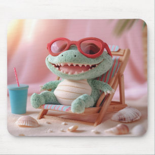 Summer Vibes: Chillin' Plush Crocodile on Vacation Mouse Pad