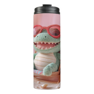 Summer Vibes: Chillin' Plush Crocodile on Vacation Thermal Tumbler