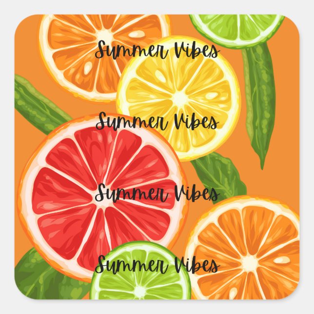 Summer Vibes Citrus Design, Colourful Fruit Graphi Square Sticker (Front)