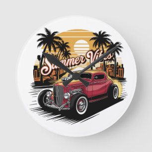 Summer Vibes Classic Car Round Clock