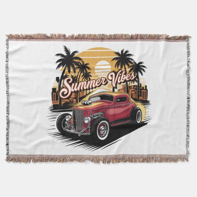 Summer Vibes Classic Car Throw Blanket (Front)