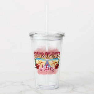 Summer Vibes Coastal Beach Sunglasses Design Acrylic Tumbler