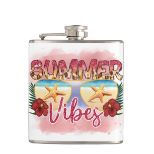 Summer Vibes Coastal Beach Sunglasses Design Hip Flask