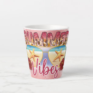 Summer Vibes Coastal Beach Sunglasses Design Latte Mug