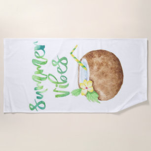 Summer Vibes Coconut Cup Beach Towel