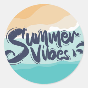 summer vibes colorful vintage beach classic round sticker