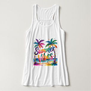 Summer Vibes Colourful Palm Trees Ocean Personalis Singlet