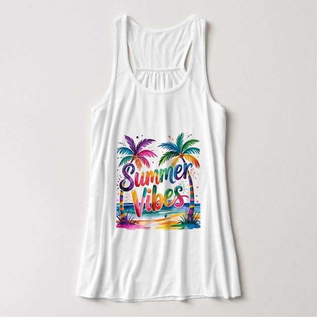 Summer Vibes Colourful Palm Trees Ocean Personalis Singlet (Design Front)