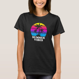Summer Vibes Colourful Retro Palm Tree Beach Vacat T-Shirt