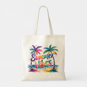 Summer Vibes Colourful Tropical Palm Trees Ocean Tote Bag