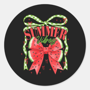 Summer Vibes Coquette Bow Watermelon Beach Trip Wo Classic Round Sticker
