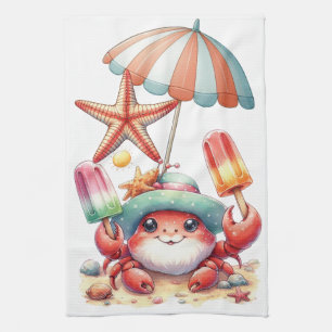 Summer Vibes Crab with Popsicles Tea Towel
