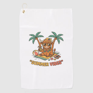 Summer Vibes Cute Highland Cow Beach Vacation Shir Golf Towel