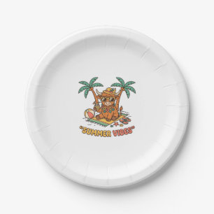 Summer Vibes Cute Highland Cow Beach Vacation Shir Paper Plate