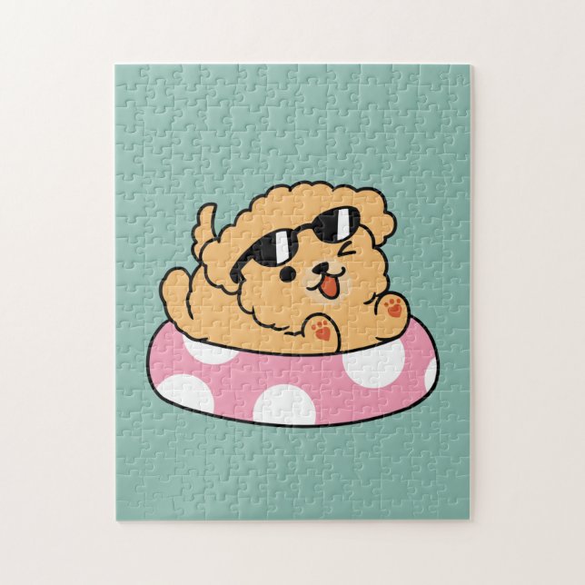 Summer Vibes Dog – Floating Puppy with Sunglasses Jigsaw Puzzle (Vertical)