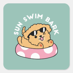 Summer Vibes Dog – Floating Puppy with Sunglasses Square Sticker