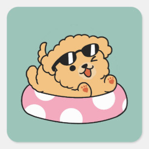 Summer Vibes Dog – Floating Puppy with Sunglasses Square Sticker