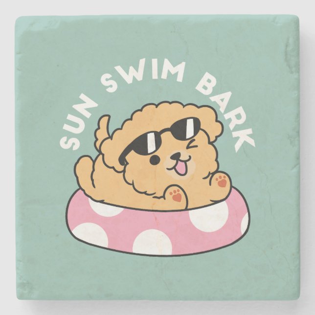 Summer Vibes Dog – Floating Puppy with Sunglasses Stone Coaster (Front)