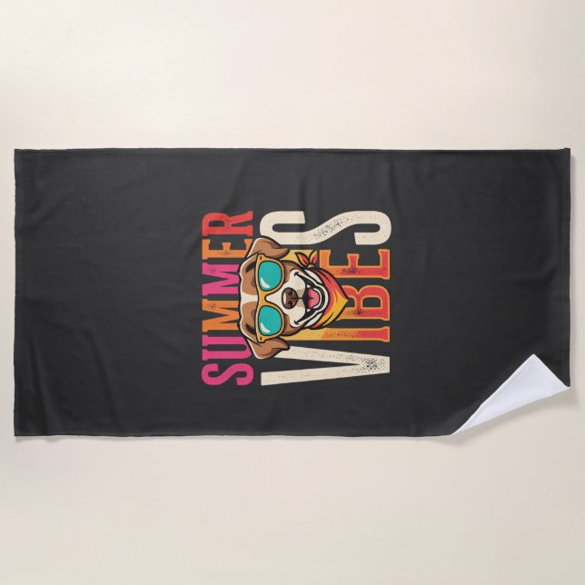 Summer Vibes Dog Sunglasses Beach Towel (Front)