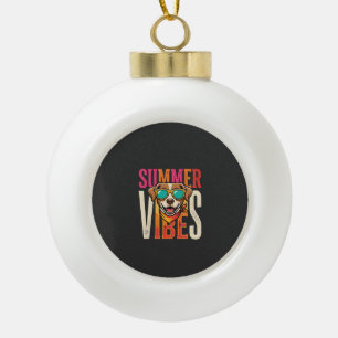 Summer Vibes Dog Sunglasses Ceramic Ball Christmas Ornament