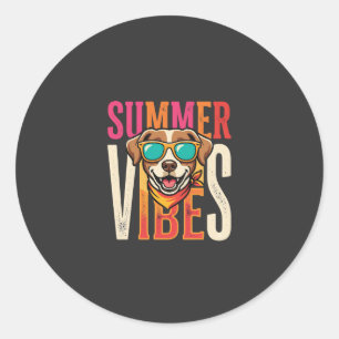 Summer Vibes Dog Sunglasses Classic Round Sticker