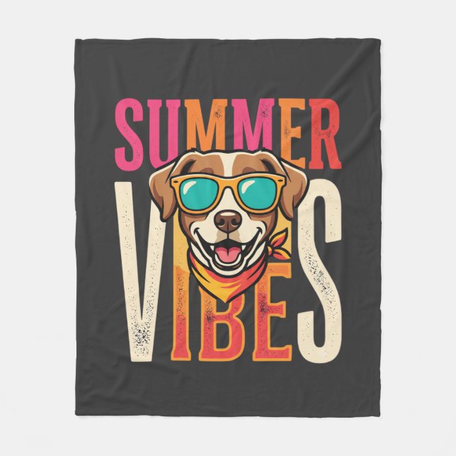 Summer Vibes Dog Sunglasses Fleece Blanket (Front)