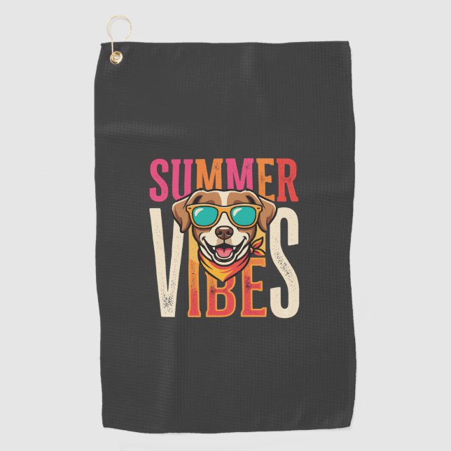 Summer Vibes Dog Sunglasses Golf Towel (Front)
