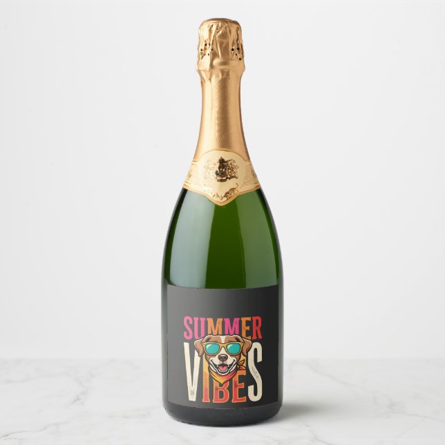 Summer Vibes Dog Sunglasses Sparkling Wine Label (Front)