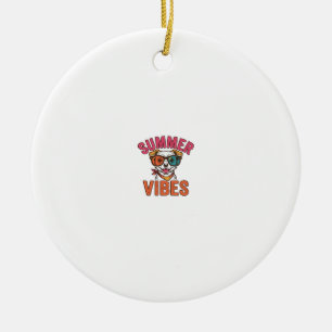 Summer Vibes Dog Sunglasses Vintage Shirt Design_1 Ceramic Tree Decoration