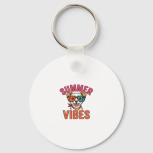 Summer Vibes Dog Sunglasses Vintage Shirt Design_1 Key Ring