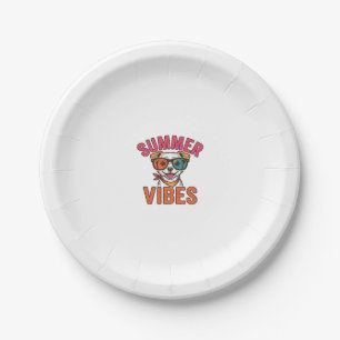 Summer Vibes Dog Sunglasses Vintage Shirt Design_1 Paper Plate