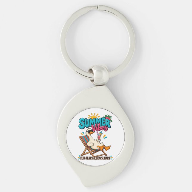 Summer Vibes Duck – Flip FlopsButton Bottle Opener Key Ring (Front)