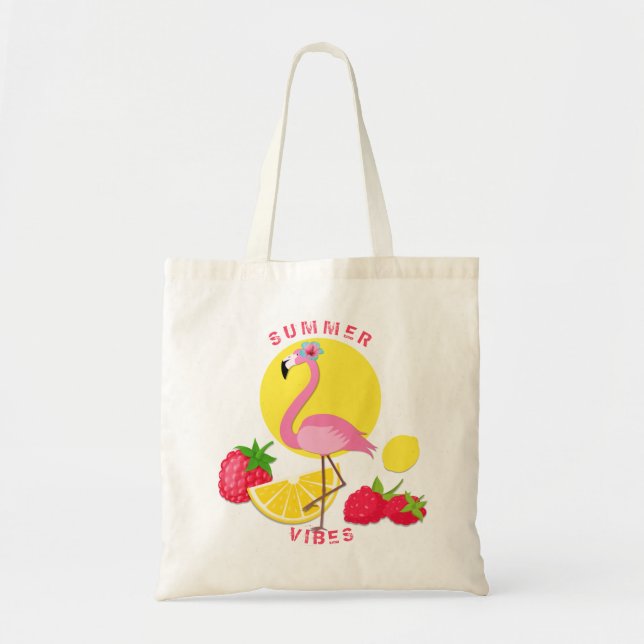 Summer Vibes Flamingo Raspberry Lemon Tote Bag (Front)