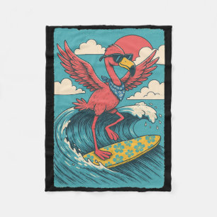 Summer Vibes Flamingo Surfing Beach Vibes Vacation Fleece Blanket