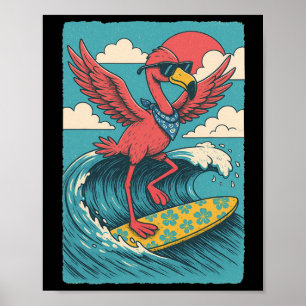 Summer Vibes Flamingo Surfing Beach Vibes Vacation Poster