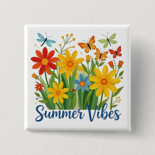 Summer Vibes Floral with Butterflies 15 Cm Square Badge