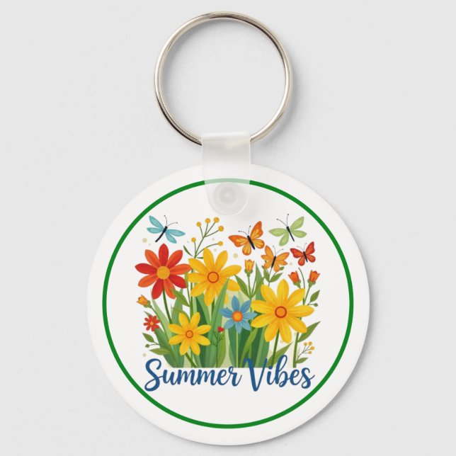 Summer Vibes Floral with Butterflies Key Ring (Front)