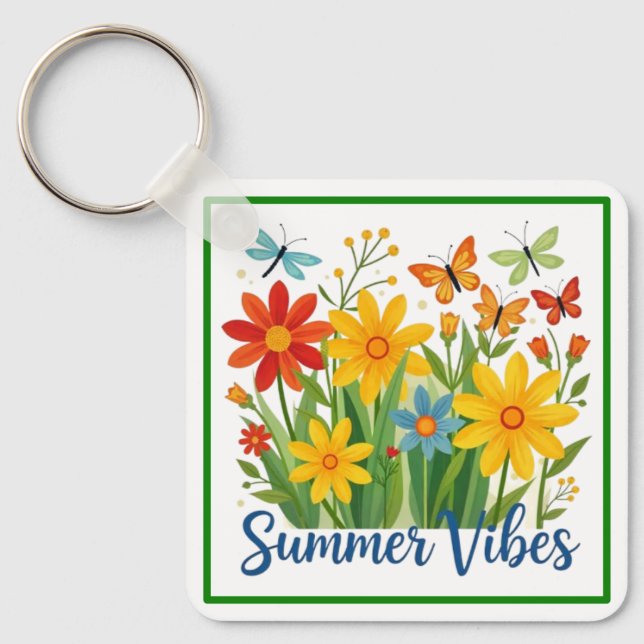 Summer Vibes Floral with Butterflies Key Ring (Front)
