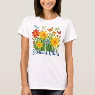 Summer Vibes Floral with Butterflies T-Shirt
