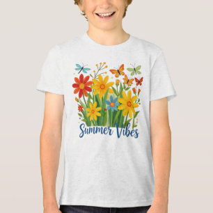 Summer Vibes Floral with Butterflies Tri-Blend Shirt