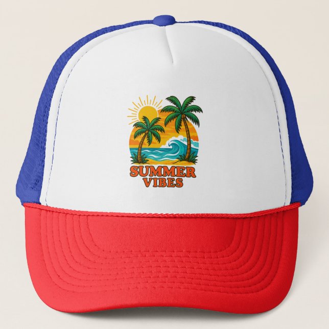 Summer Vibes For Sun, Wind and Beach Lover Trucker Hat (Front)