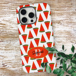 Summer Vibes Fun Watermelon Slices Pattern iPhone 15 Pro Max Case<br><div class="desc">The design features a summer favourite snack watermelon slice pattern with monogram initial letter and template name inside an oval. Personalise the text,   remove one or the other text elem, ent or edit using the design tool to select a font style,  size,  and colour you prefer.</div>