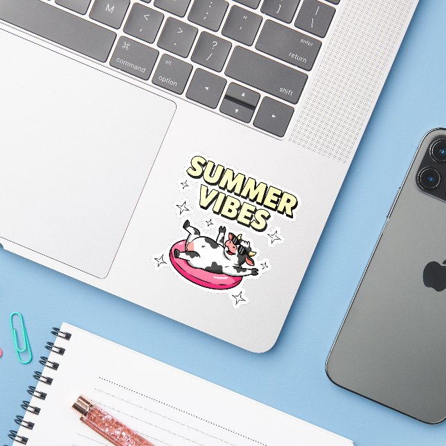 Summer Vibes Funny Cow Sunglasses Pool Float  (Laptop w/ iPhone)