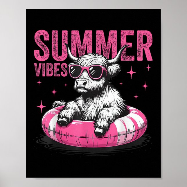 Summer Vibes Funny Highland Cow Pool Float Beach ( Poster (Front)