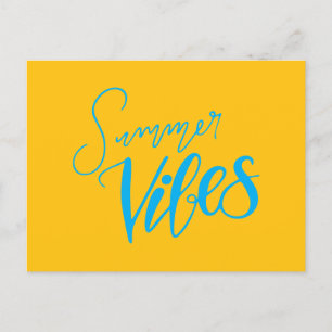 Summer Vibes Handlettered Blue Writing on Yellow Holiday Postcard