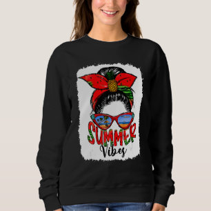 Summer Vibes Leopard Messy Bun Hair Watermelon Day Sweatshirt
