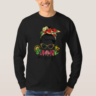 Summer Vibes Leopard Messy Bun Hair Watermelon Day T-Shirt