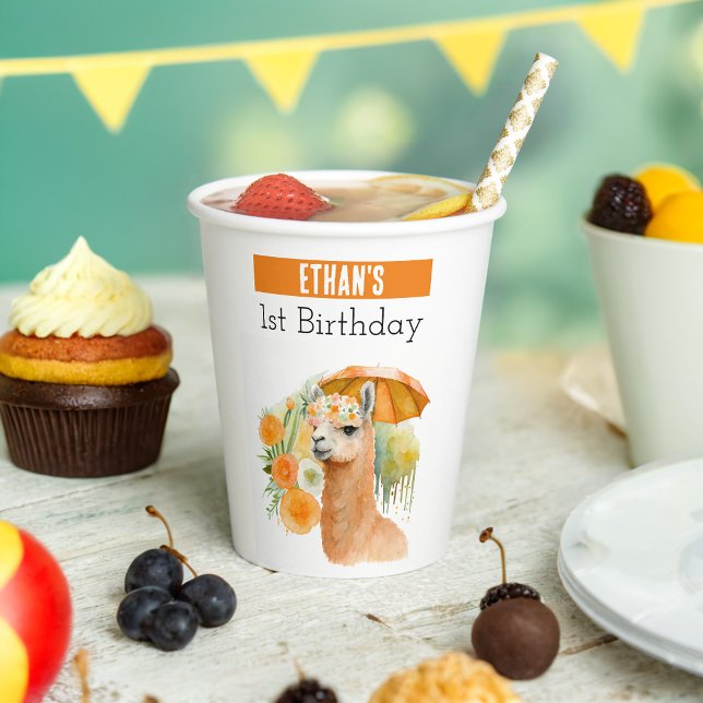Summer vibes Llama - 1st birthday - Paper Cups (Creator Uploaded)
